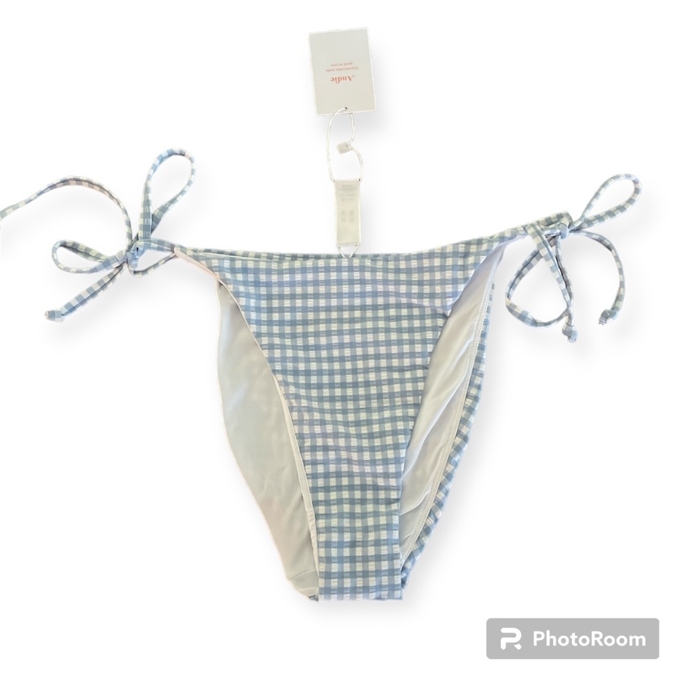 Andies Swim The String Bottom Womens L Light Blue White Gingham Pattern …
